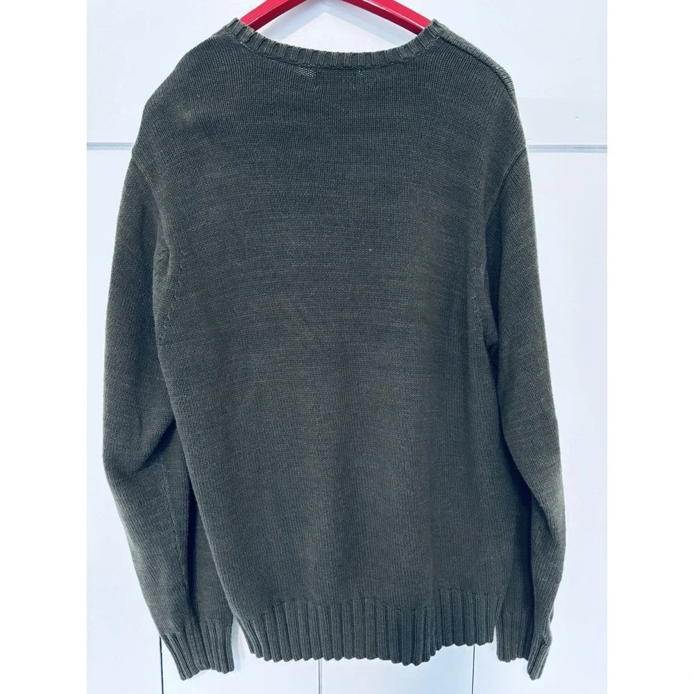IZOD Men's Sweater Large Dark Green Pullover Knit Crewneck Casual Ribbed - Picture 2 of 10